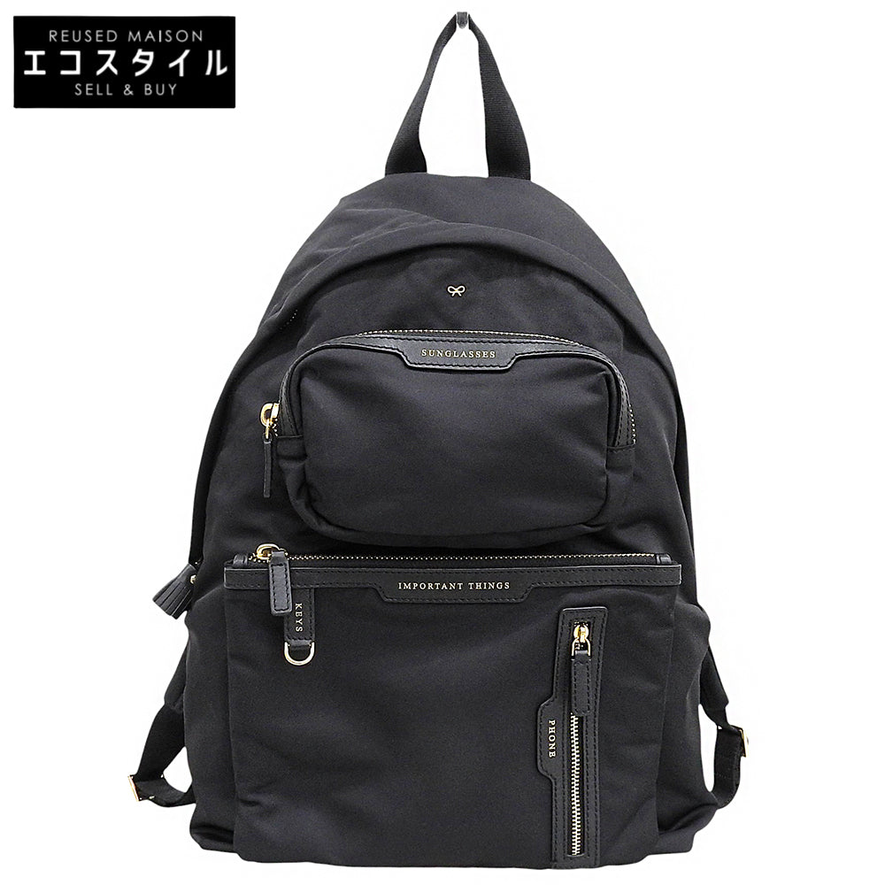 Anya Hindmarch アニヤ ハインドマーチ Labelledシリーズ エコナイロン Backpack MultiPocket マルチポケット バックパック レディース 黒