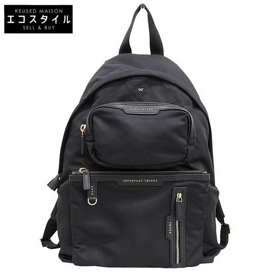 Anya Hindmarch アニヤ ハインドマーチ Labelledシリーズ エコナイロン Backpack MultiPocket マルチポケット バックパック レディース 黒 リュック バックパック