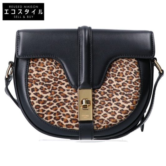 CELINE セリーヌ 19年製 188013 ブラック カーフ×ハラコ レオパードプリント スモールブザス16 ショルダーバッグ ショルダーバッグ