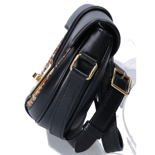 CELINE セリーヌ 19年製 188013 ブラック カーフ×ハラコ レオパードプリント スモールブザス16 ショルダーバッグ ショルダーバッグ