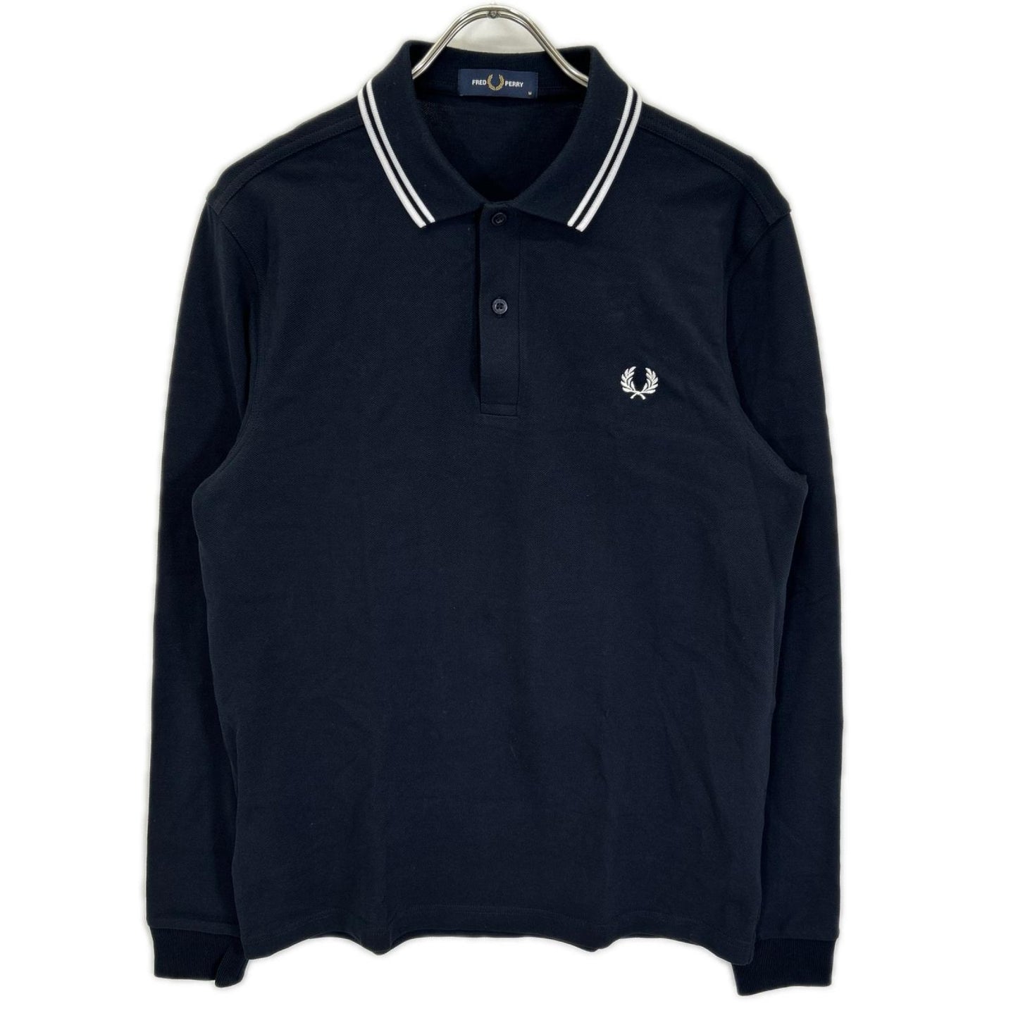 FRED PERRY フレッドペリー M3636 ネイビー コットン ホワイトティップライン 長袖 ポロシャツ トップス