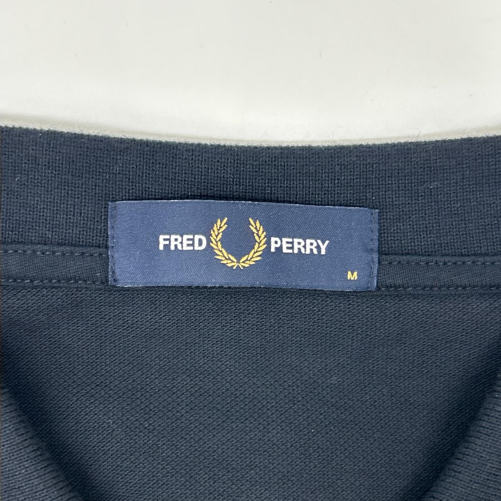 FRED PERRY フレッドペリー M3636 ネイビー コットン ホワイトティップライン 長袖 ポロシャツ トップス