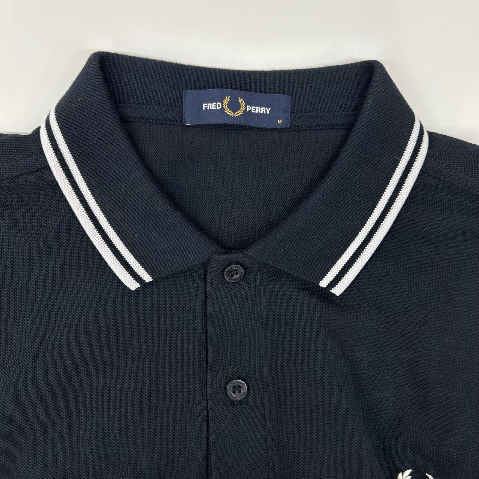 FRED PERRY フレッドペリー M3636 ネイビー コットン ホワイトティップライン 長袖 ポロシャツ トップス
