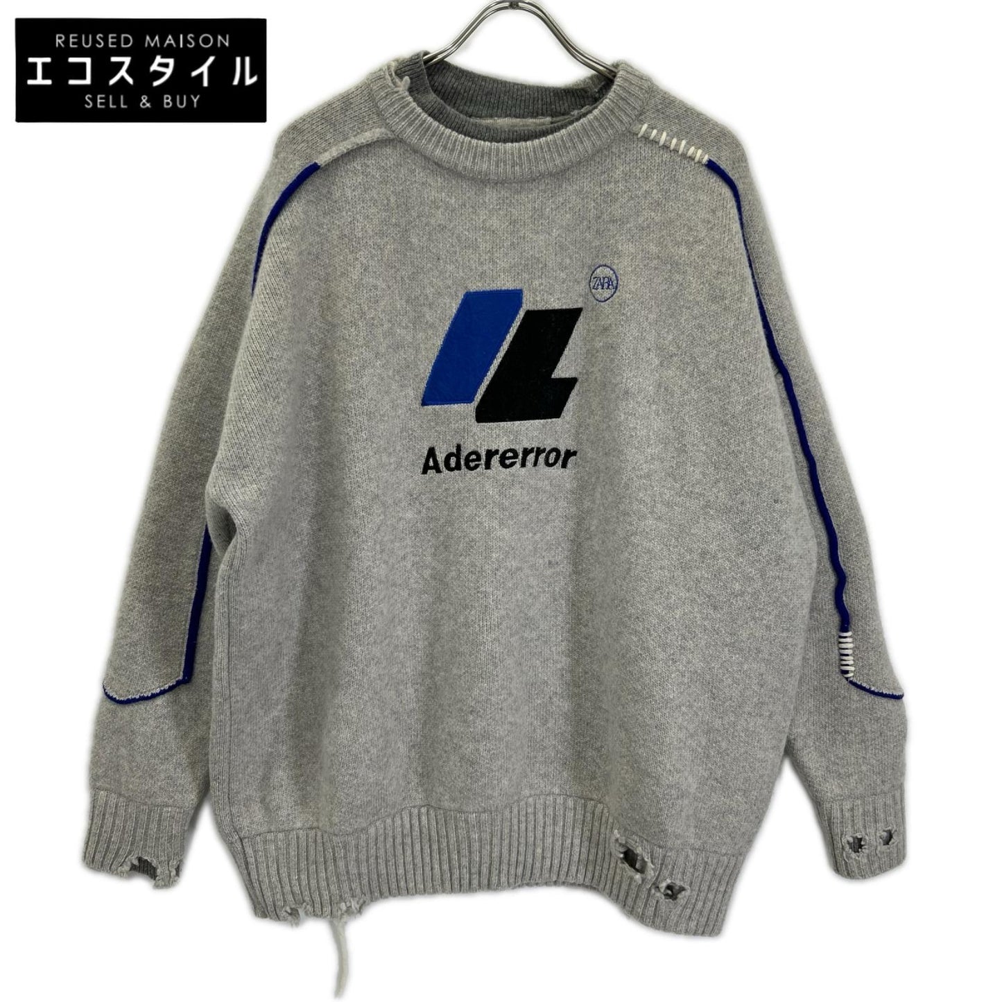 ZARA ザラ 【×Adererror】グレー ウール フロントロゴ オーバーサイズ ニット トップス