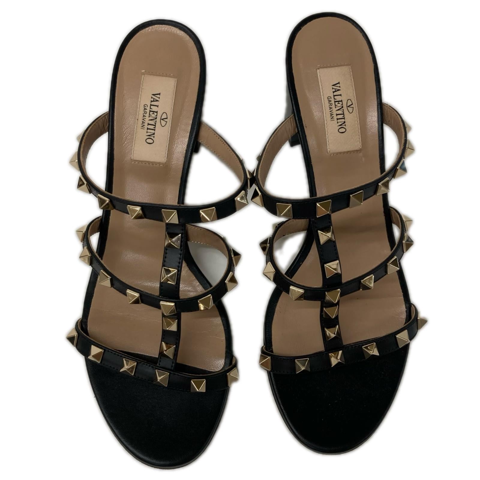 Valentino Garavani ヴァレンティノガラヴァーニ 【美品】ロックスタッズ カーフスキン スライドサンダル 60MM シューズ