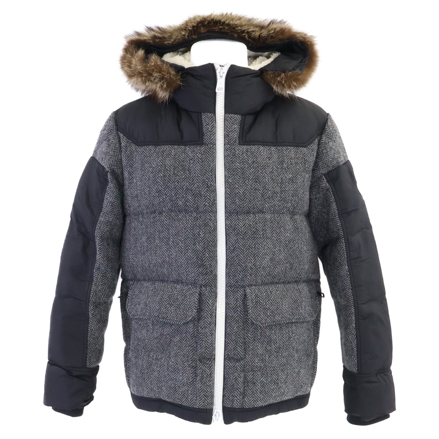 MONCLER モンクレール ROBERT ロバート ヘリンボーン切替 ファー付フーディダウンジャケット ジャケット