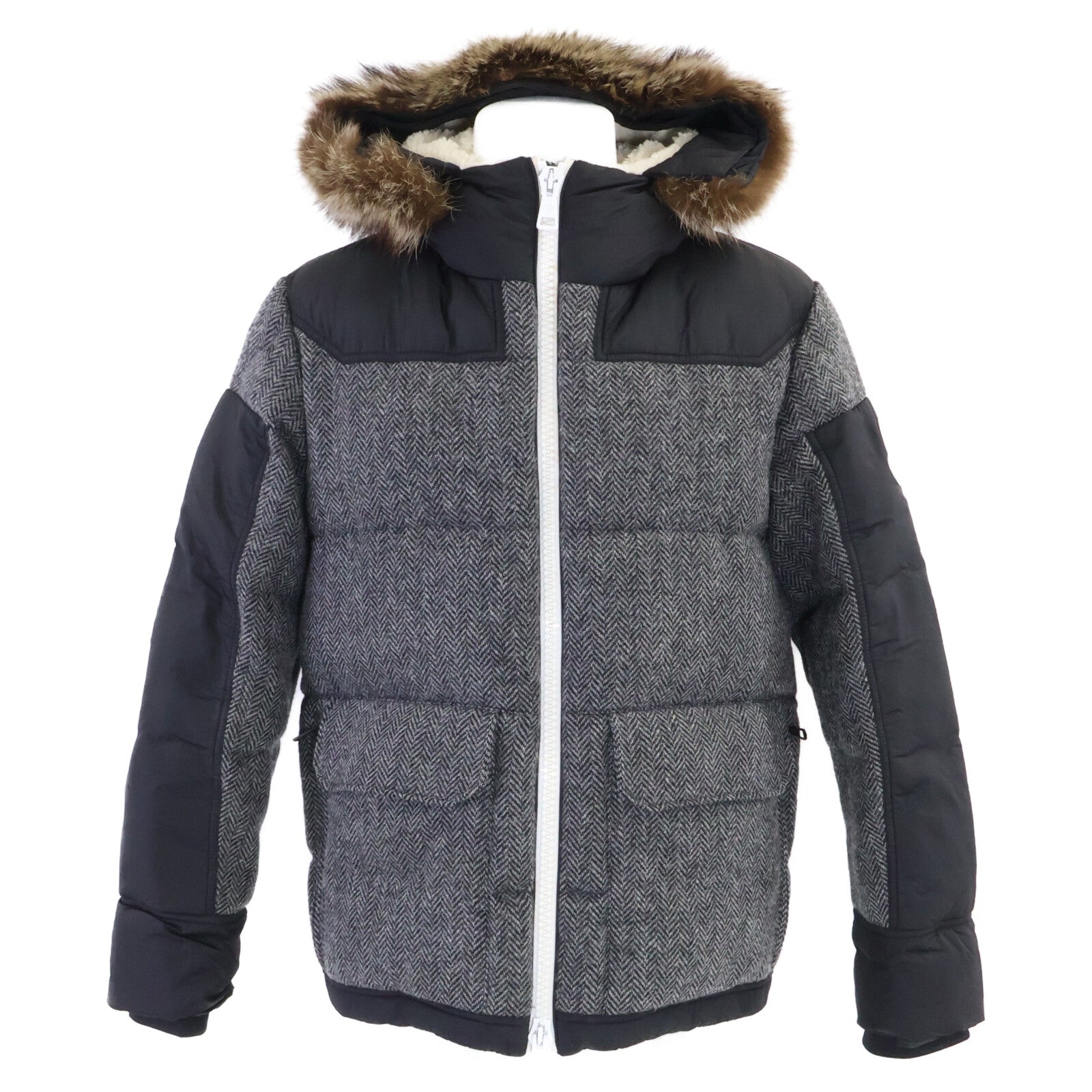 MONCLER モンクレール ROBERT ロバート ヘリンボーン切替 ファー付フーディダウンジャケット ジャケット