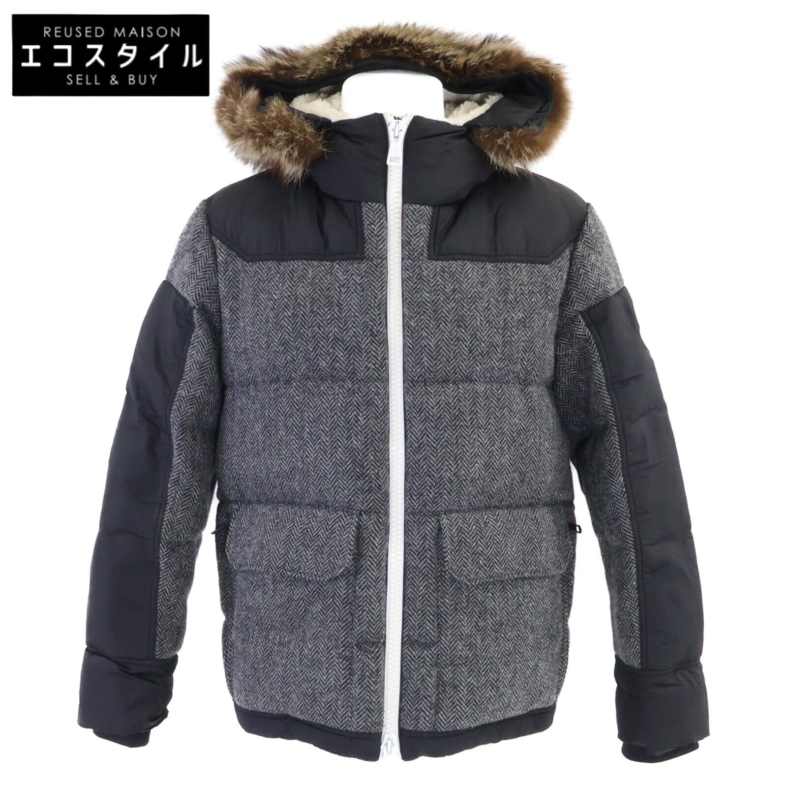 MONCLER モンクレール ROBERT ロバート ヘリンボーン切替 ファー付フーディダウンジャケット ジャケット