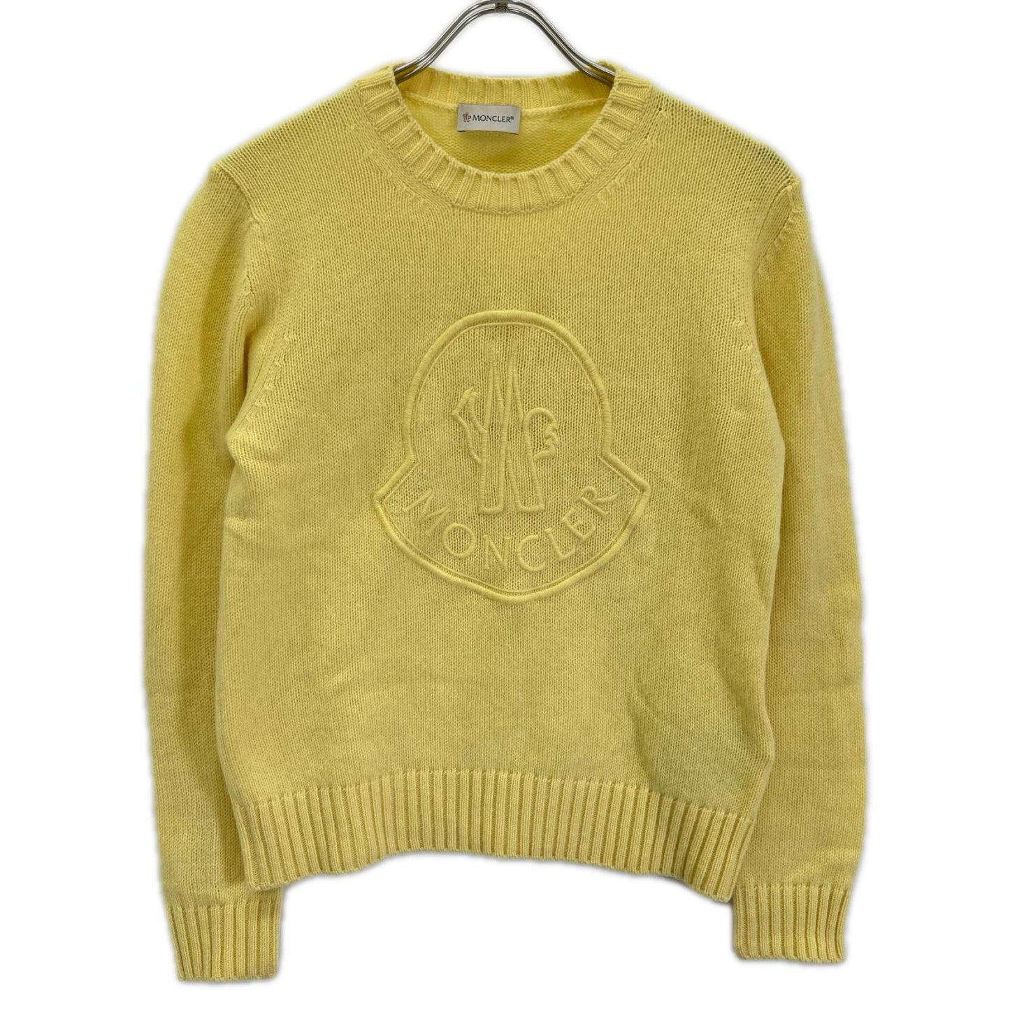 MONCLER モンクレール 23年製 GIROCOLLO TRICOT イエロー ウール×カシミヤ ロゴデザイン ニットプルオーバー