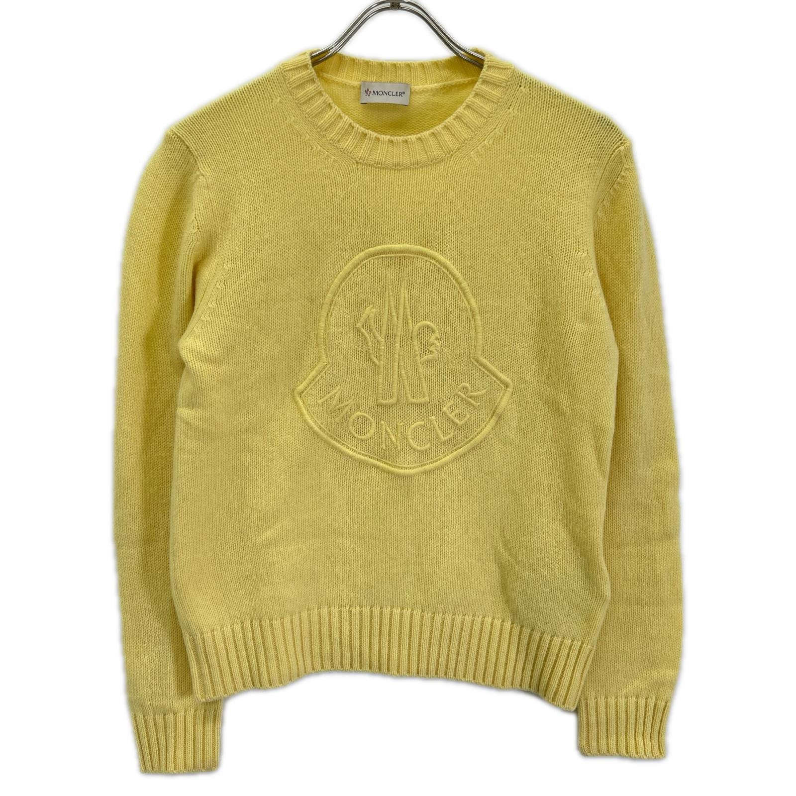 MONCLER モンクレール 23年製 GIROCOLLO TRICOT イエロー ウール×カシミヤ ロゴデザイン ニットプルオーバー