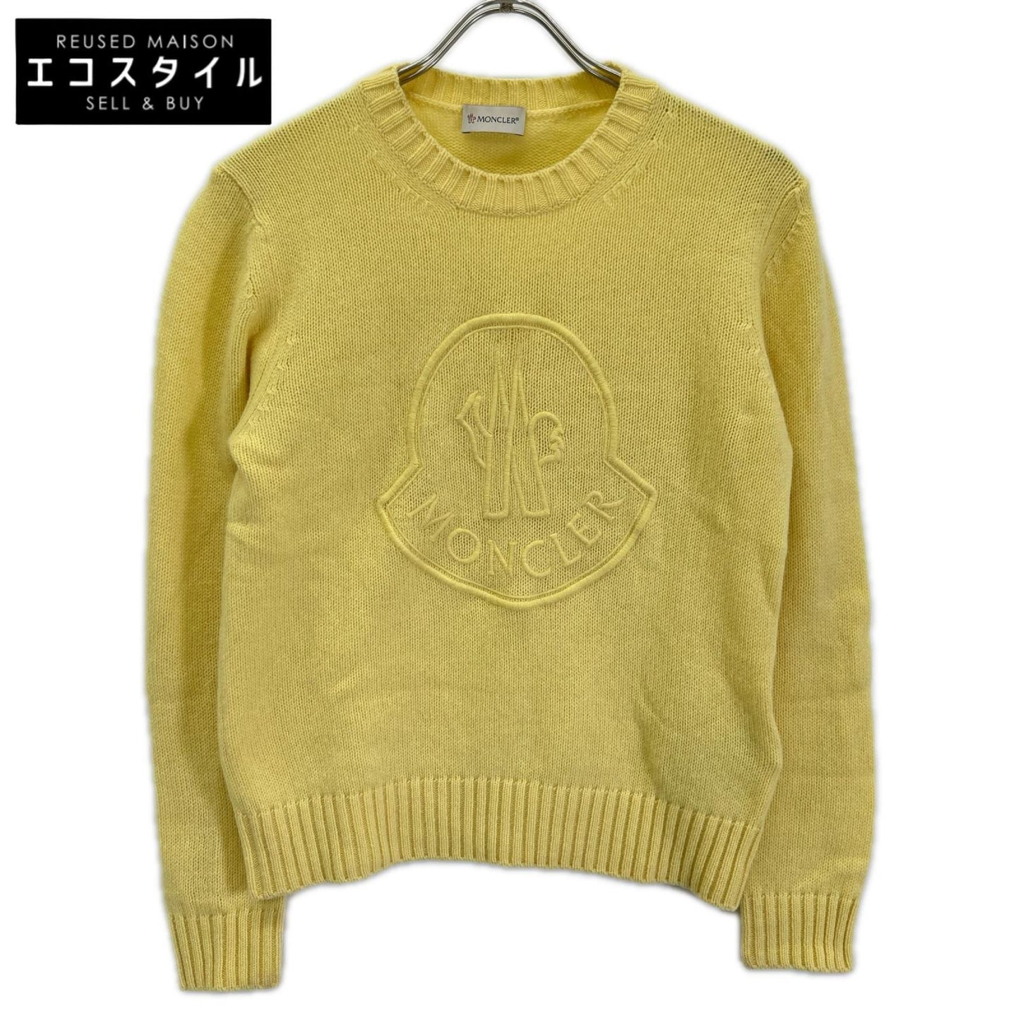 MONCLER モンクレール 23年製 GIROCOLLO TRICOT イエロー ウール×カシミヤ ロゴデザイン ニットプルオーバー