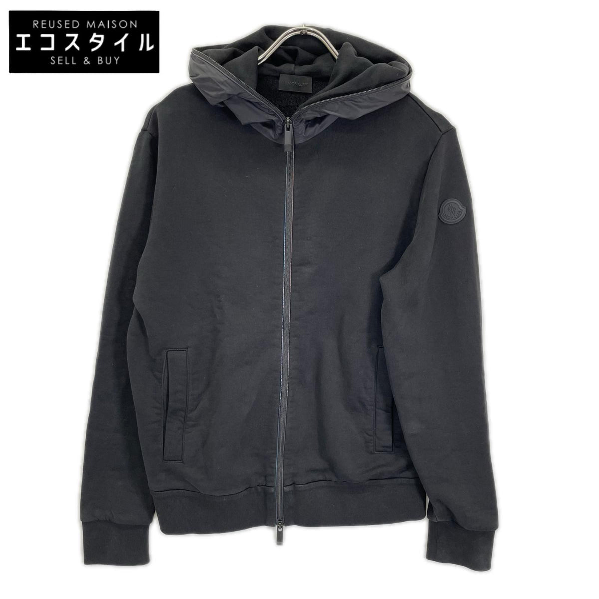 MONCLER モンクレール 24年製 ZIP UP CARDIGAN ブラック コットン×ナイロン フルジップスウェットフーディ トップス