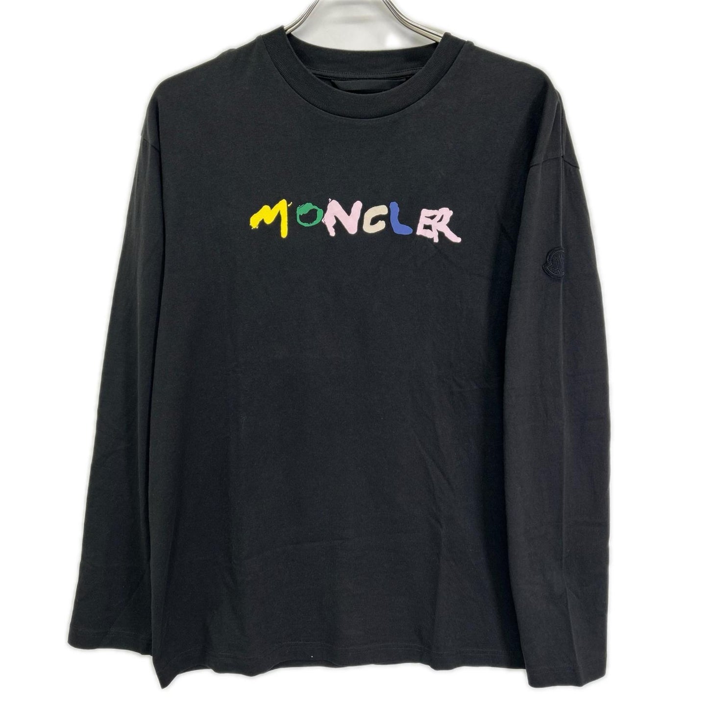 MONCLER モンクレール 23年製 LS T-SHIRT ブラック コットン ペイントロゴ クルーネック ロングスリーブカットソー トップス