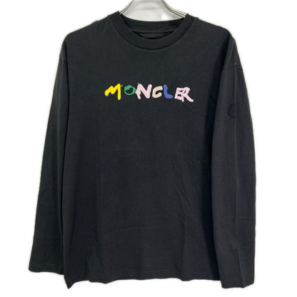 MONCLER モンクレール 23年製 LS T-SHIRT ブラック コットン ペイントロゴ クルーネック ロングスリーブカットソー トップス
