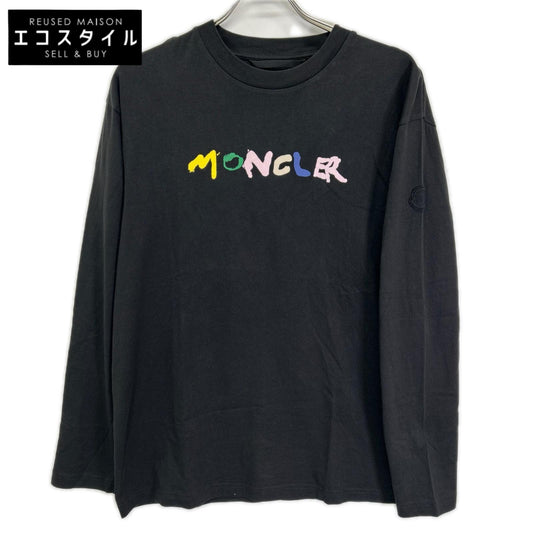 MONCLER モンクレール 23年製 LS T-SHIRT ブラック コットン ペイントロゴ クルーネック ロングスリーブカットソー トップス