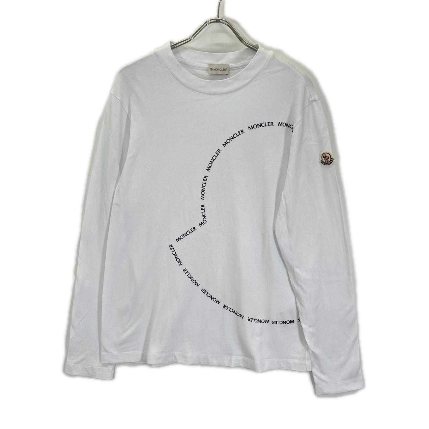 MONCLER モンクレール 21年製 LS T-SHIRT ホワイト コットン ロゴシルエット クルーネック ロングスリーブカットソー トップス