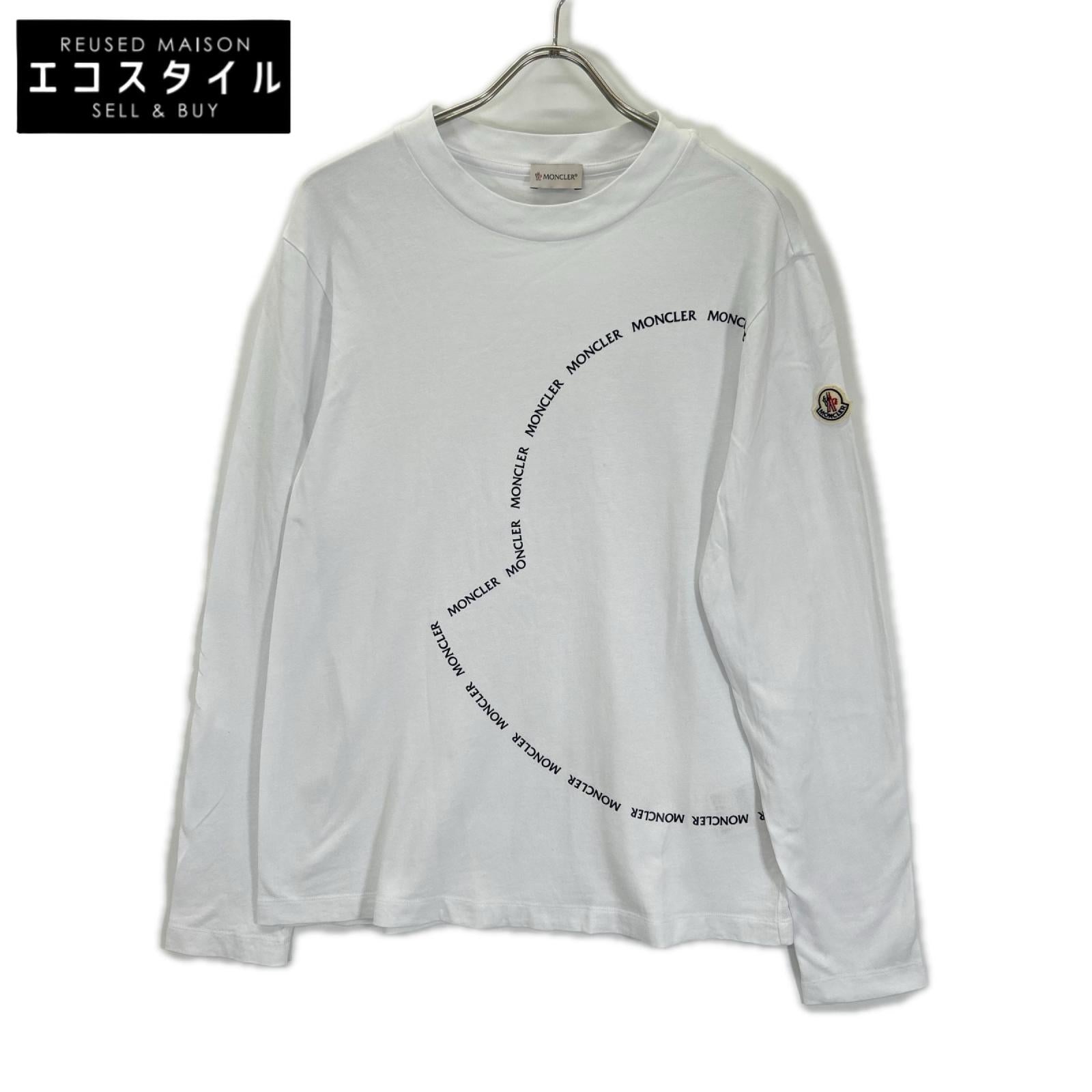 MONCLER モンクレール 21年製 LS T-SHIRT ホワイト コットン ロゴシルエット クルーネック ロングスリーブカットソー トップス