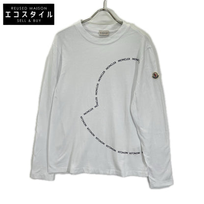 MONCLER モンクレール 21年製 LS T-SHIRT ホワイト コットン ロゴシルエット クルーネック ロングスリーブカットソー トップス