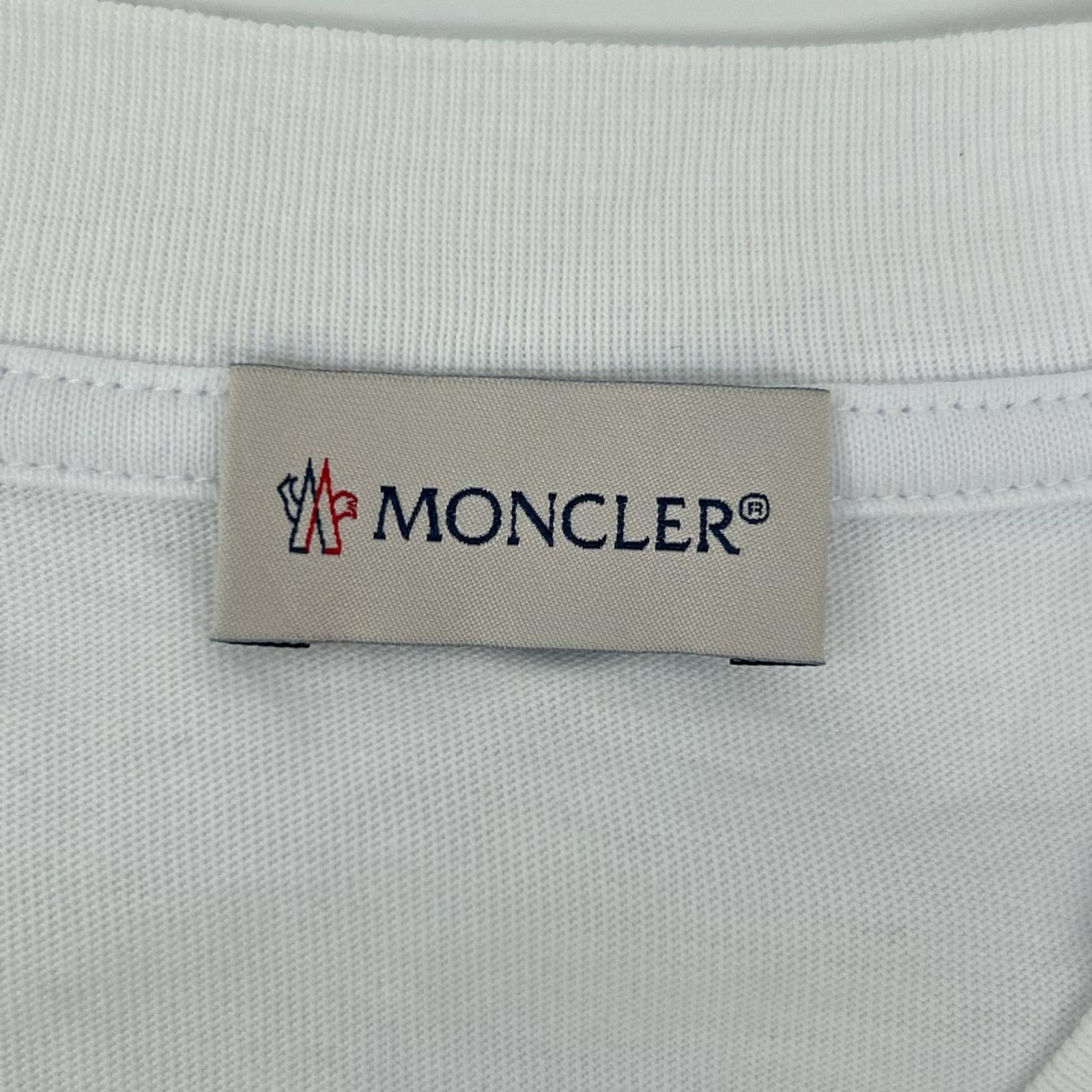 MONCLER モンクレール 21年製 LS T-SHIRT ホワイト コットン ロゴシルエット クルーネック ロングスリーブカットソー トップス
