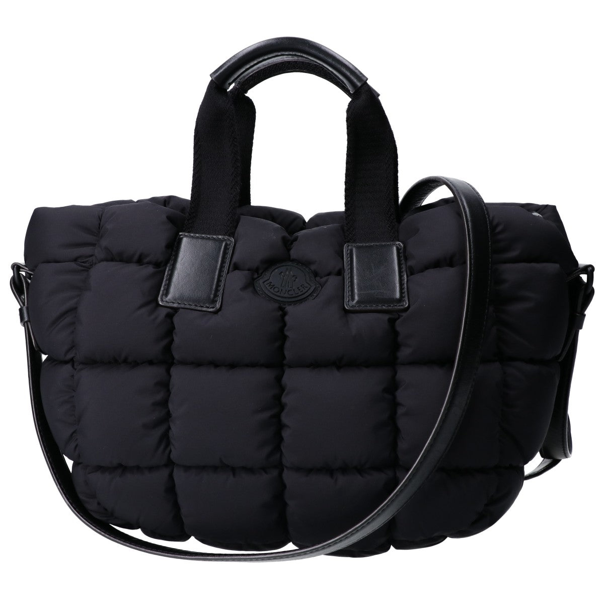 MONCLER モンクレール 24年製 MINI CARADOC/ミニカラドック ブラック キルティングナイロン ラバーロゴ 2WAYダウントートバッグ ショルダーバッグ