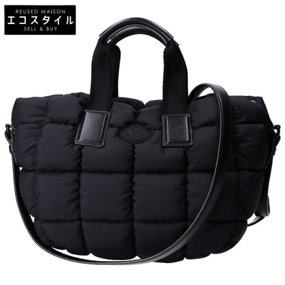 MONCLER モンクレール 24年製 MINI CARADOC/ミニカラドック ブラック キルティングナイロン ラバーロゴ 2WAYダウントートバッグ ショルダーバッグ
