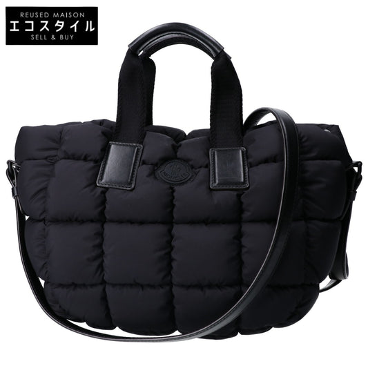 MONCLER モンクレール 24年製 MINI CARADOC/ミニカラドック ブラック キルティングナイロン ラバーロゴ 2WAYダウントートバッグ ショルダーバッグ