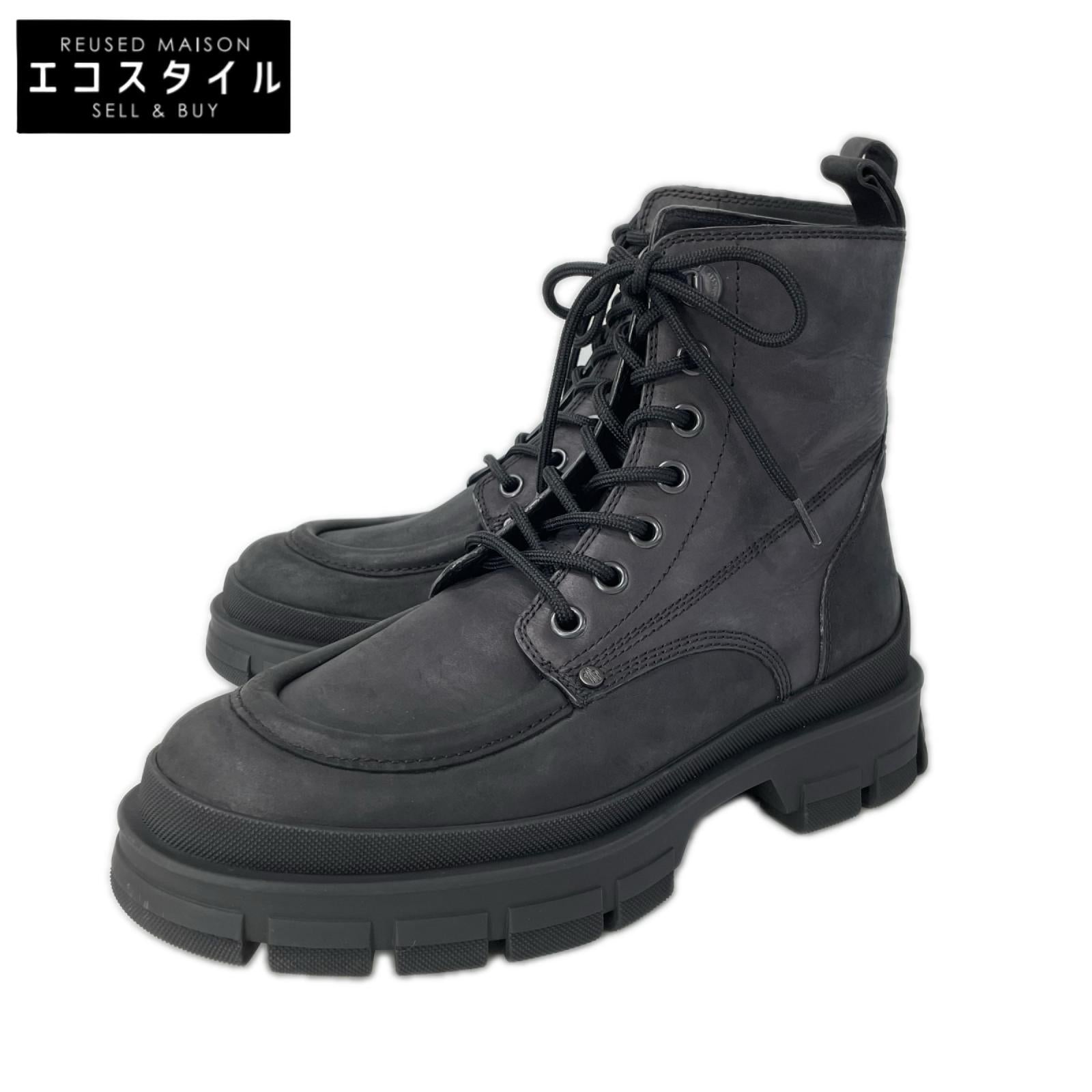 MONCLER モンクレール 【美品】HEVEA CITY スムースレザー ラバーロゴ レースアップ アンクルブーツ シューズ