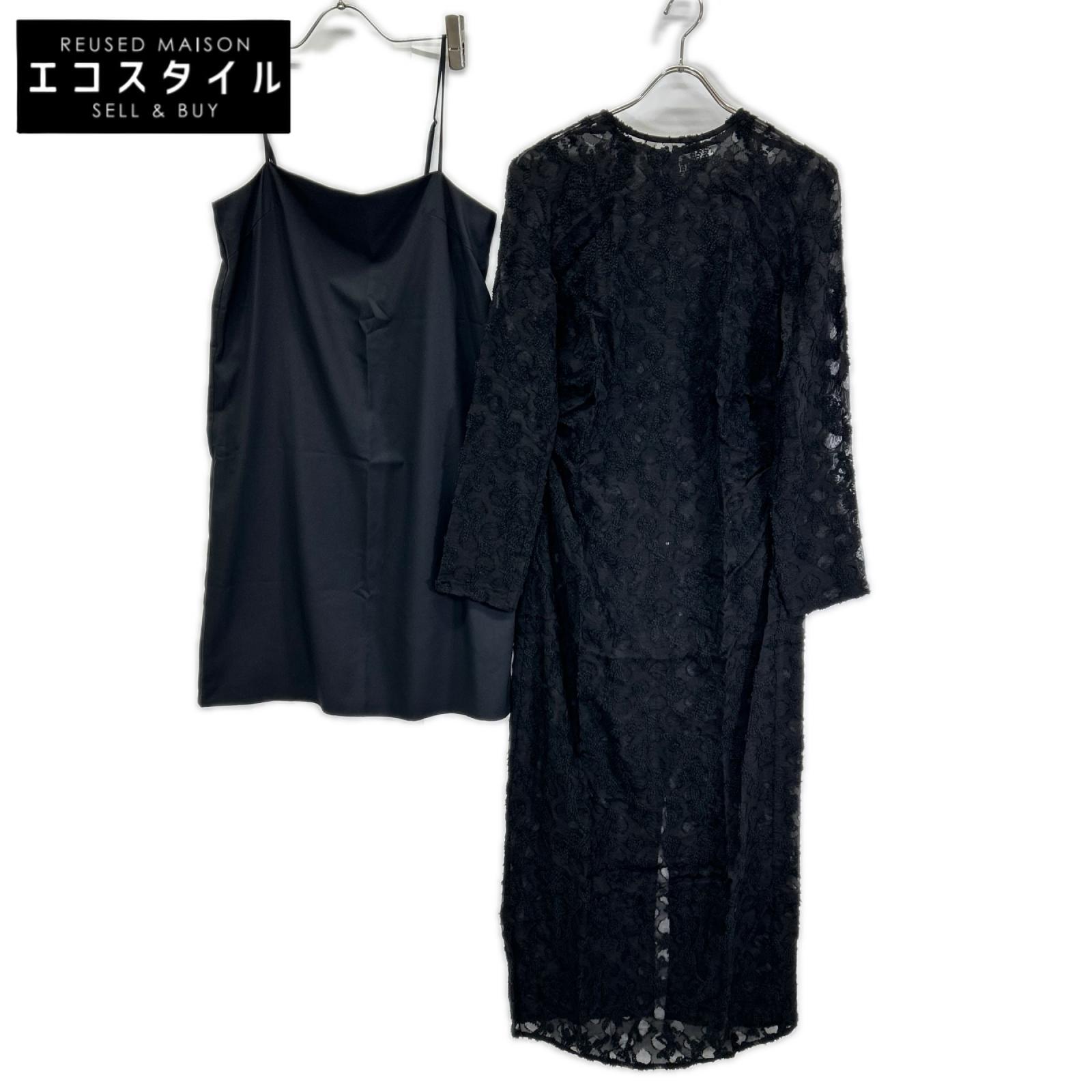 CLANE クラネ 24AW ブラック フラワー ジャガード ウェストドレープ ワンピース ワンピース