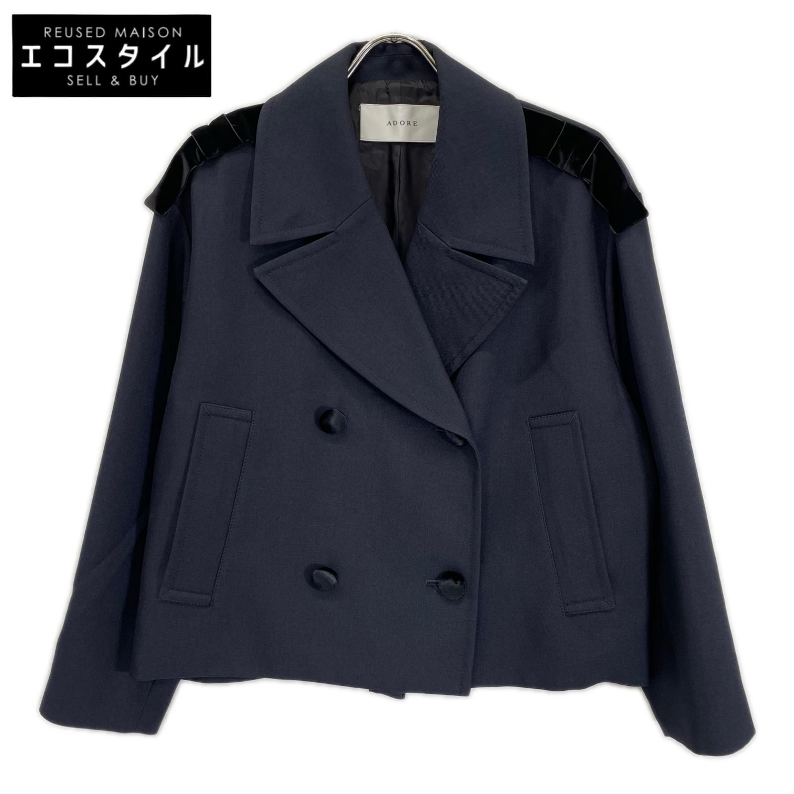 ADORE アドーア 531-5250740 25年製 ネイビー ベルベットボタン ダブルブレストテーラードショートジャケット ジャケット