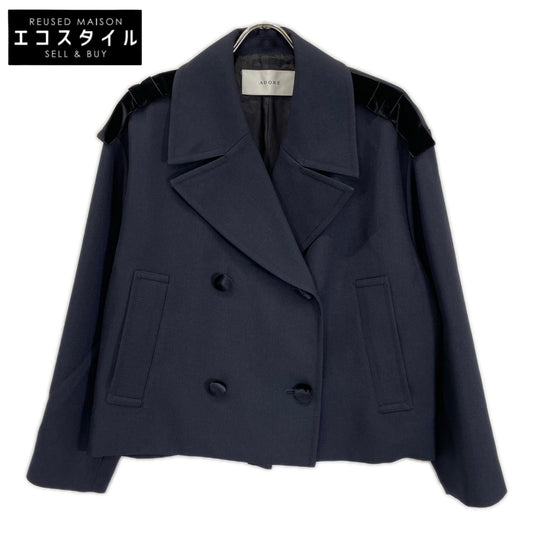 ADORE アドーア 531-5250740 25年製 ネイビー ベルベットボタン ダブルブレストテーラードショートジャケット ジャケット