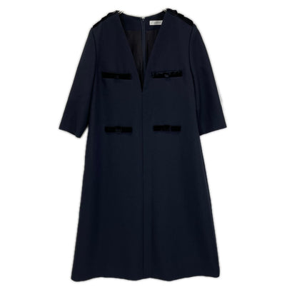 ADORE アドーア 531-5240740 25年製 ネイビー ベルベットボタン Vネックワンピース ワンピース