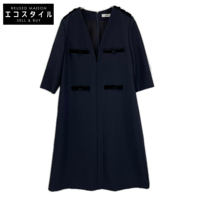 ADORE アドーア 531-5240740 25年製 ネイビー ベルベットボタン Vネックワンピース ワンピース