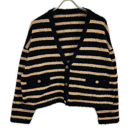 ADORE アドーア 531-5270616 25年製 ブラック×キャメル ツィーディーボーダーニット トップス