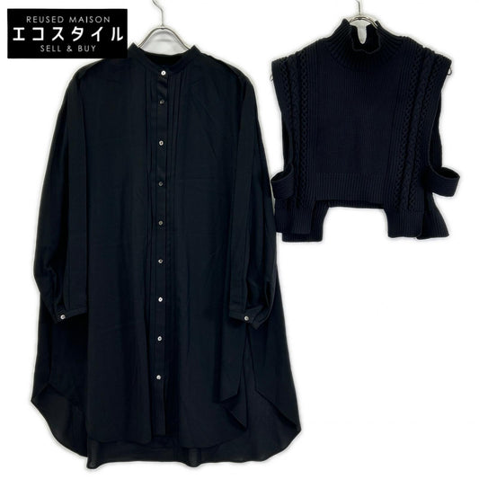 ADORE アドーア 531-2210115 ブラック エアリーケーブルニットベスト付きロングシャツ トップス