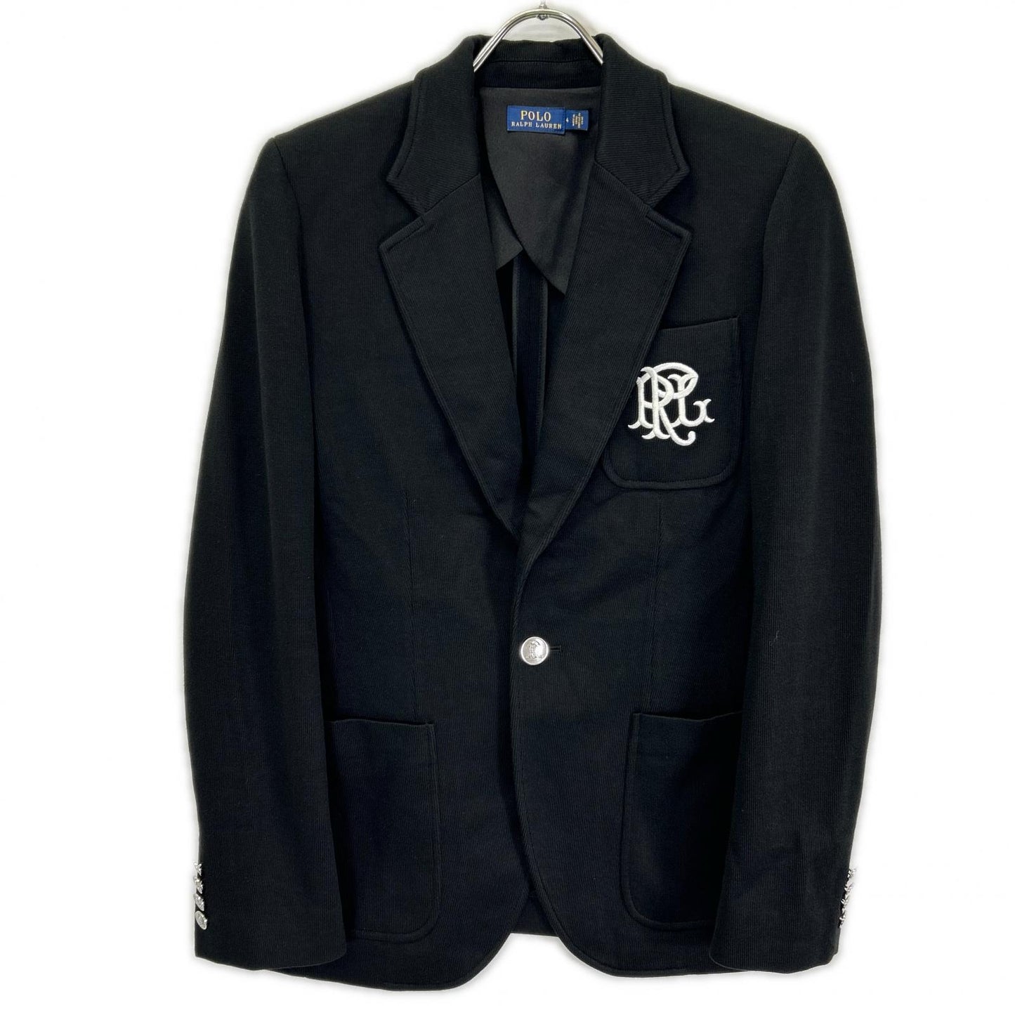 POLO by Ralph Lauren 211795348001 Black embroidered logo double-knit jacquard blazer single-breasted jacket Jacket