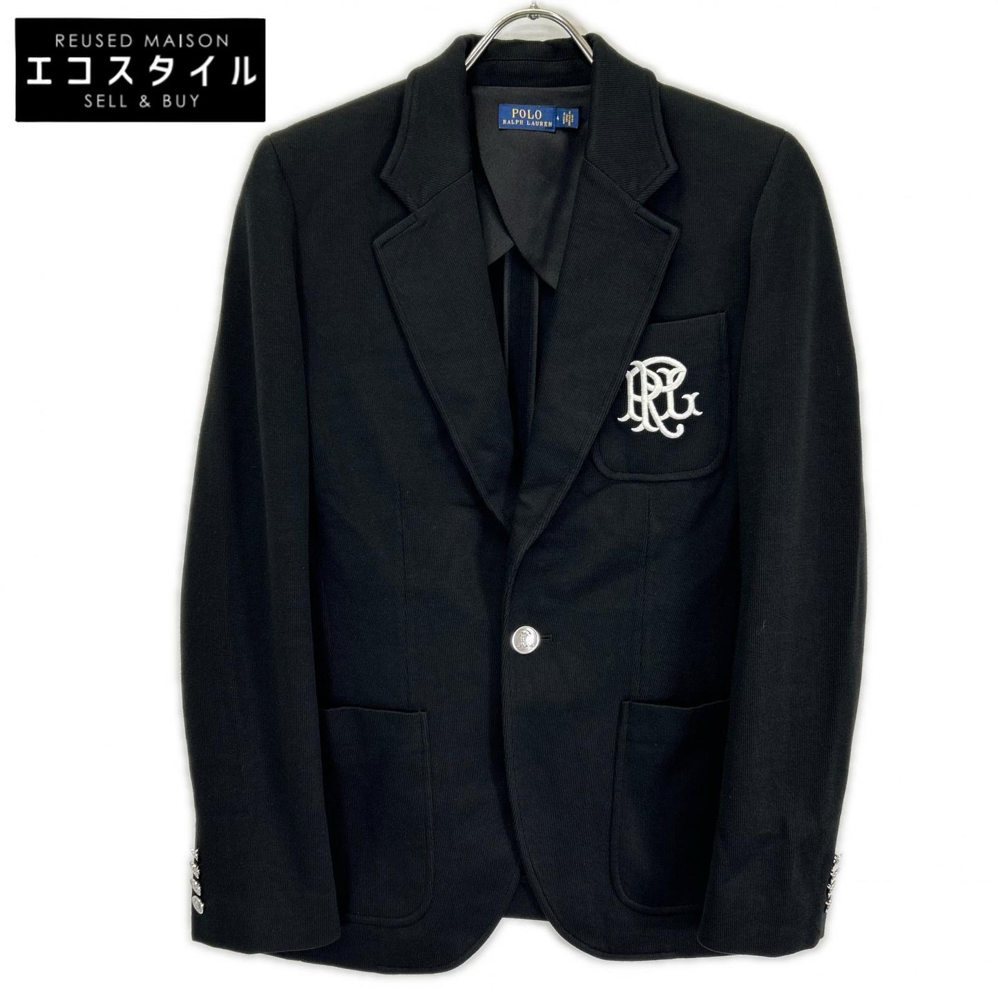 POLO by Ralph Lauren 211795348001 Black embroidered logo double-knit jacquard blazer single-breasted jacket Jacket