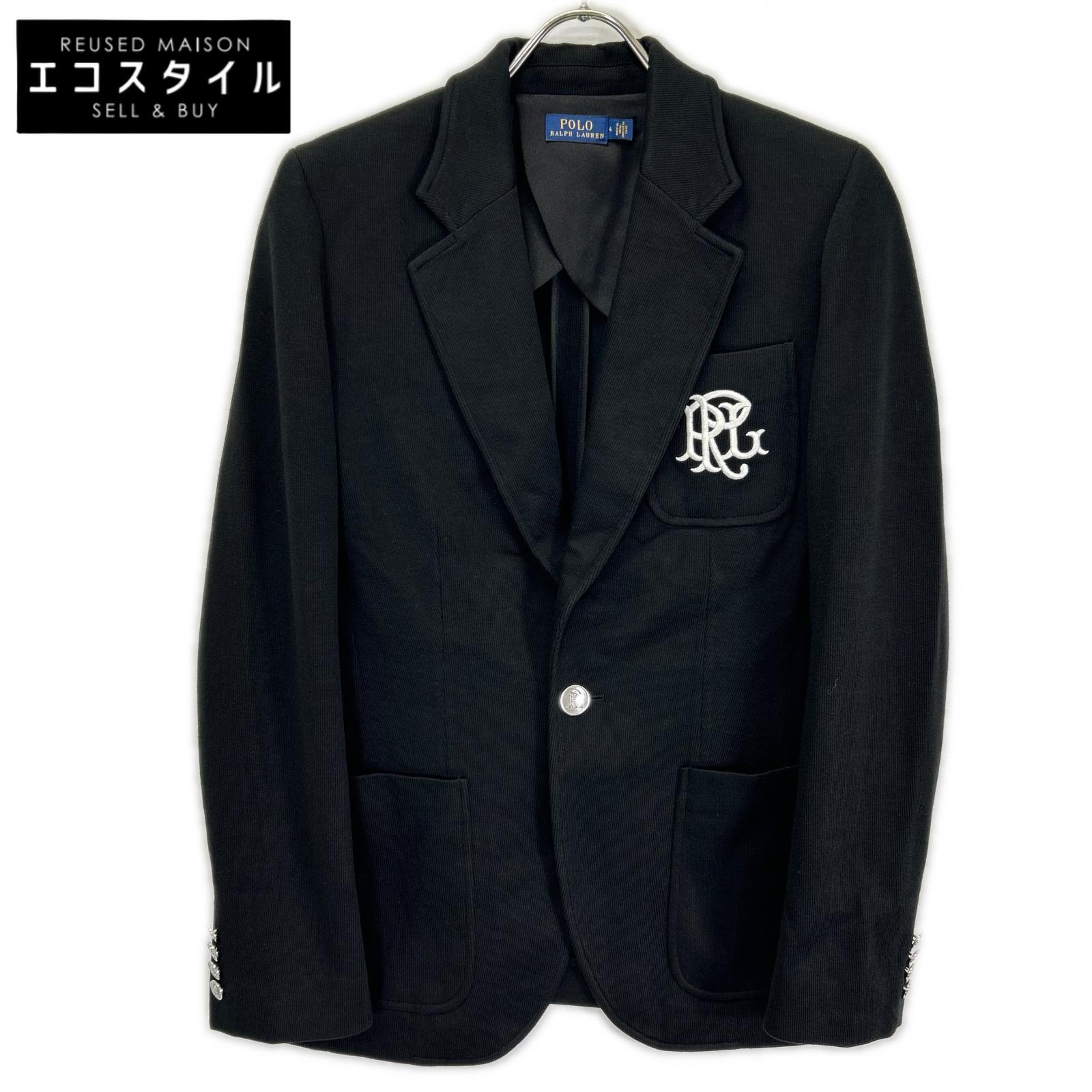 POLO by Ralph Lauren 211795348001 Black embroidered logo double-knit jacquard blazer single-breasted jacket Jacket