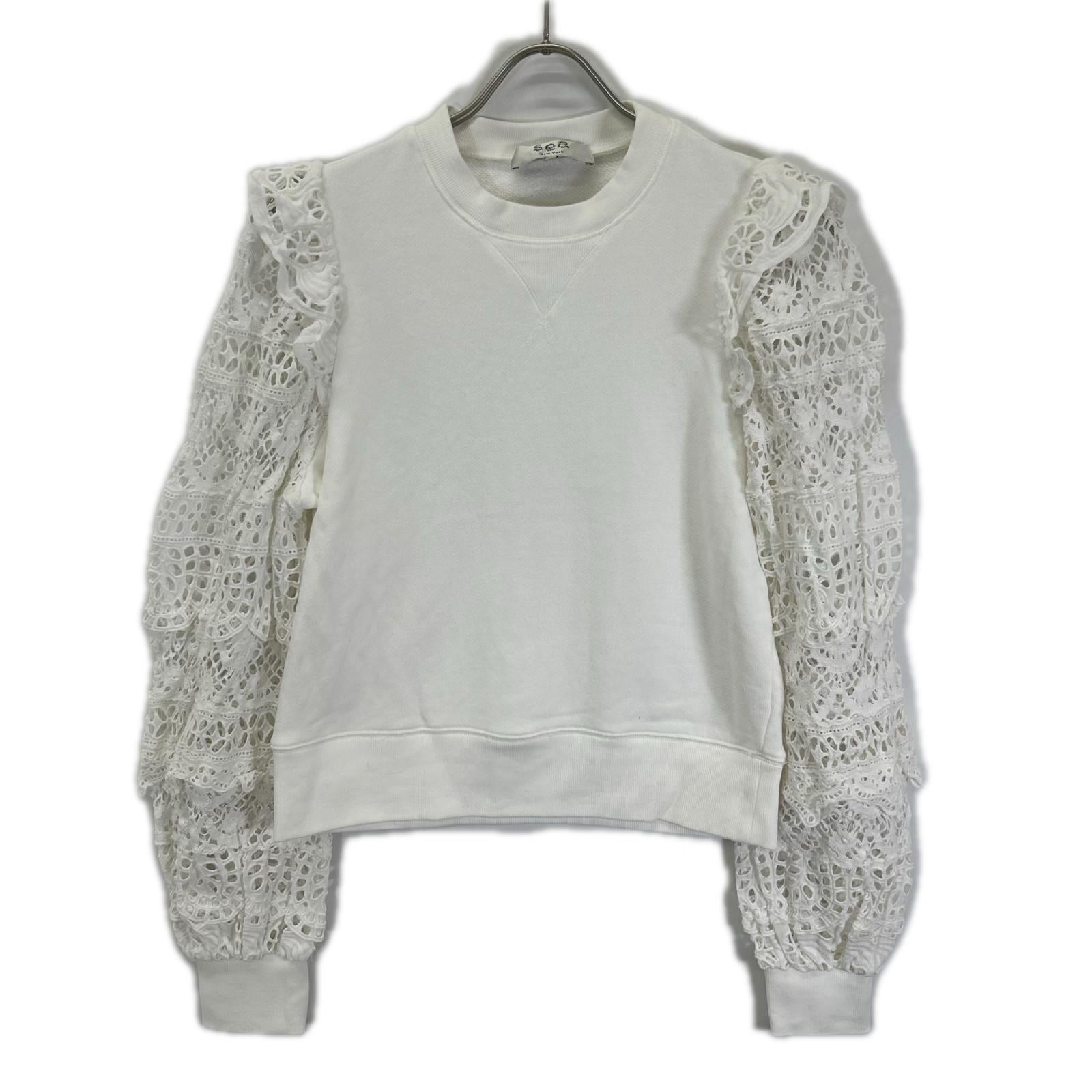 sea NEW YORK シーニューヨーク RS22-062 22SS ホワイト Patrizia lace l/slv combo sweatshirt レーススリーブスウェット トップス