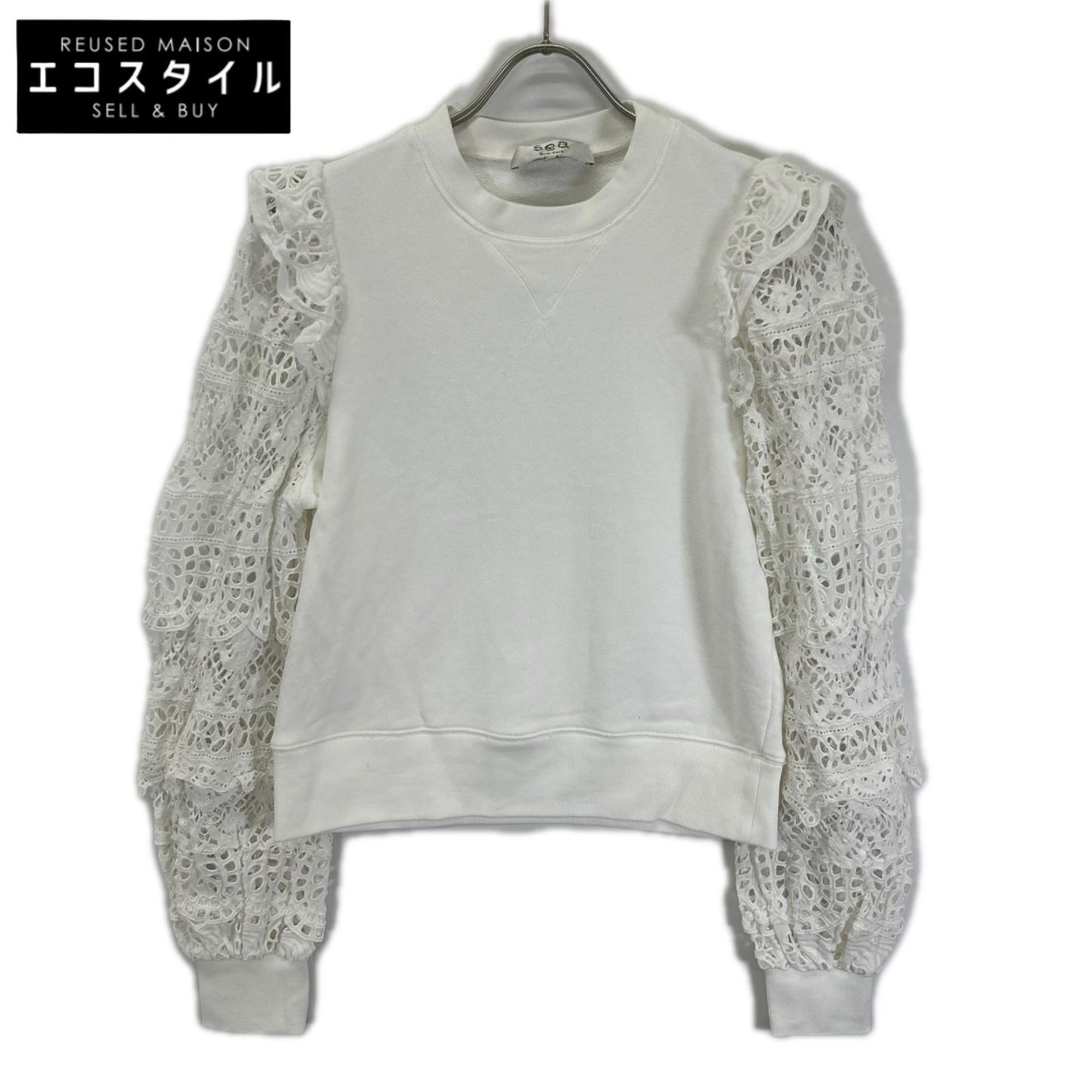 sea NEW YORK シーニューヨーク RS22-062 22SS ホワイト Patrizia lace l/slv combo sweatshirt レーススリーブスウェット トップス