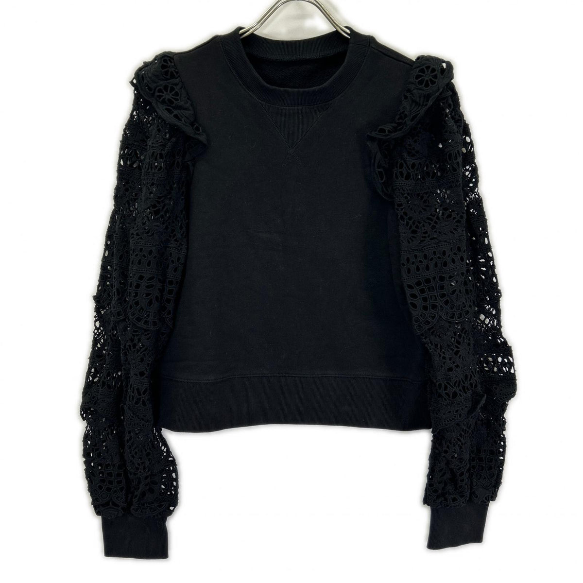sea NEW YORK シーニューヨーク RS22-062 22SS ブラック Patrizia lace l/slv combo sweatshirt レーススリーブスウェット トップス