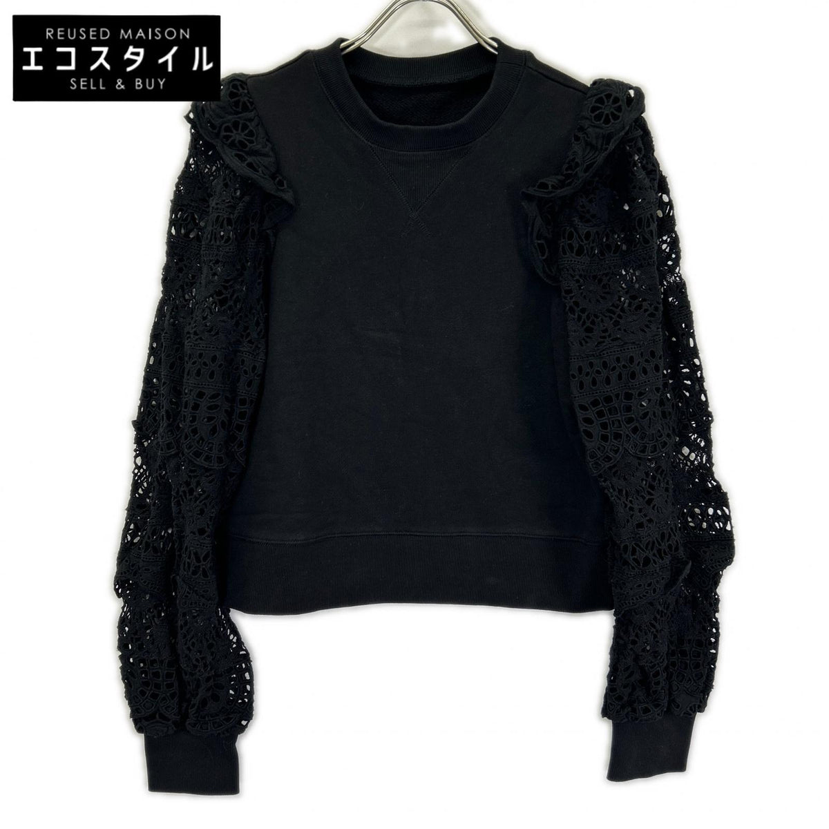 sea NEW YORK シーニューヨーク RS22-062 22SS ブラック Patrizia lace l/slv combo sweatshirt レーススリーブスウェット トップス