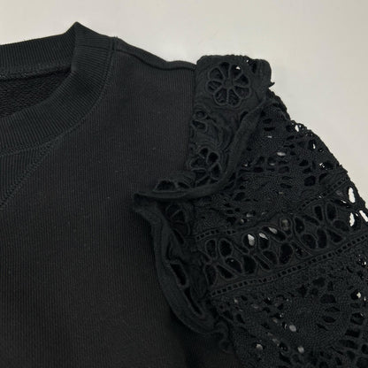 sea NEW YORK シーニューヨーク RS22-062 22SS ブラック Patrizia lace l/slv combo sweatshirt レーススリーブスウェット トップス