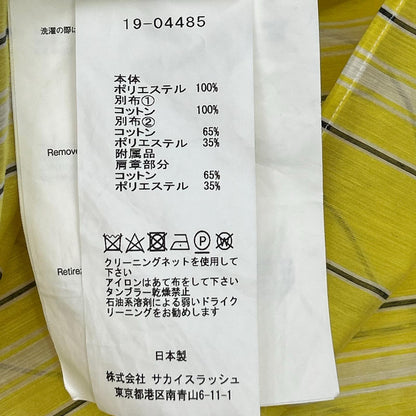 sacai サカイ 19-04485 19SS イエロー シアーストライプアシンメトリーショートスリーブシャツ トップス
