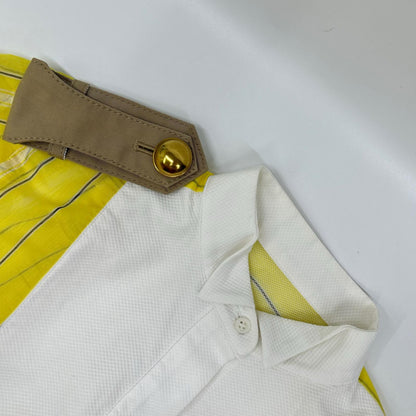 sacai サカイ 19-04485 19SS イエロー シアーストライプアシンメトリーショートスリーブシャツ トップス