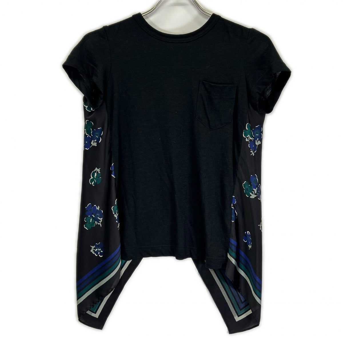 sacai 17-03365 17SS Black Back-scarf-paneled T-shirt Top