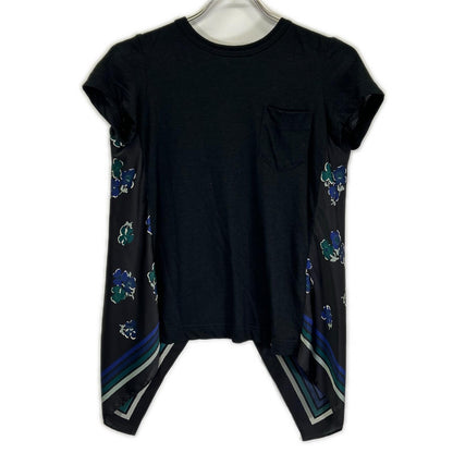 sacai 17-03365 17SS Black Back-scarf-paneled T-shirt Top