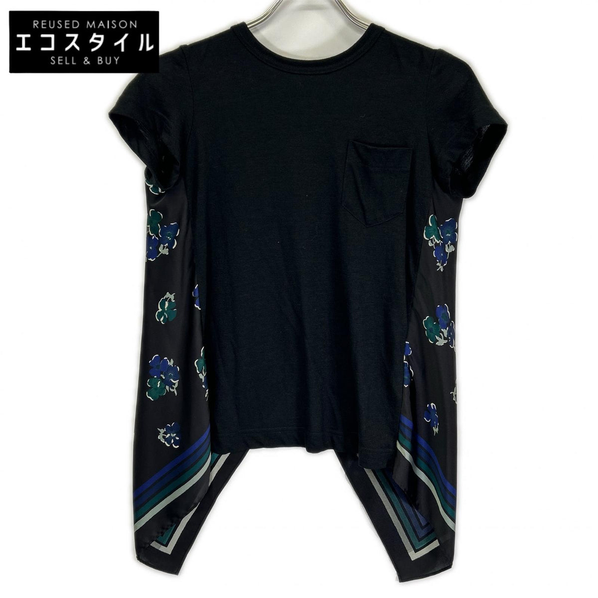 sacai 17-03365 17SS Black Back-scarf-paneled T-shirt Top