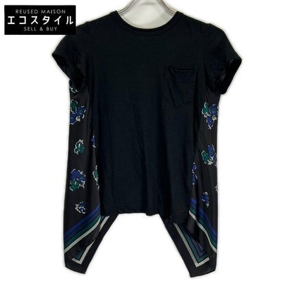 sacai 17-03365 17SS Black Back-scarf-paneled T-shirt Top