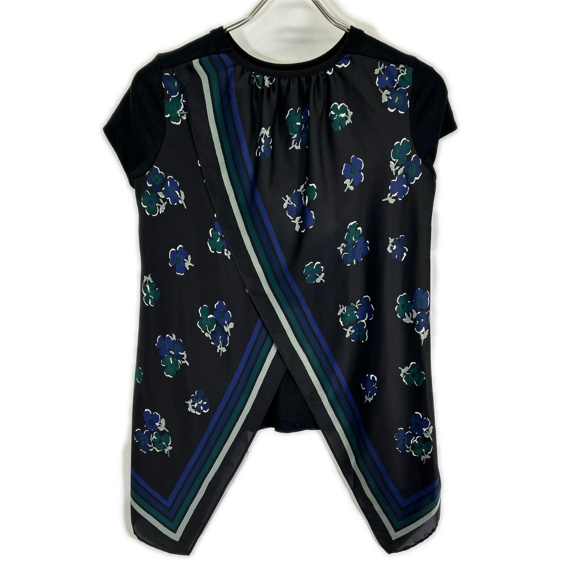 sacai 17-03365 17SS Black Back-scarf-paneled T-shirt Top
