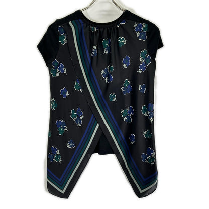 sacai 17-03365 17SS Black Back-scarf-paneled T-shirt Top